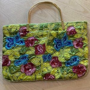 FSP, beaded handbag/purse, multicolored beads on front and back, double handles